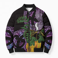 Purple New Zealand Kowhai And Piwakawaka Bomber Puffer Jacket Maori Ngaru Paua Shell LT14 Unisex Purple - Polynesian Pride