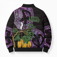 Purple New Zealand Kowhai And Piwakawaka Bomber Puffer Jacket Maori Ngaru Paua Shell LT14 - Polynesian Pride