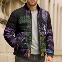 Purple New Zealand Kowhai And Piwakawaka Bomber Puffer Jacket Maori Ngaru Paua Shell LT14 - Polynesian Pride