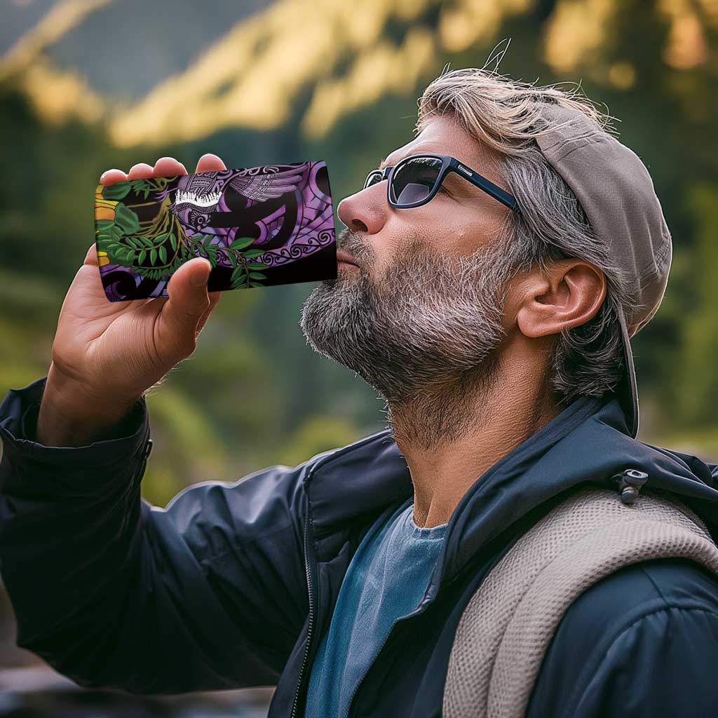 Purple New Zealand Kowhai And Piwakawaka 4 in 1 Can Cooler Tumbler Maori Ngaru Paua Shell LT14 - Polynesian Pride