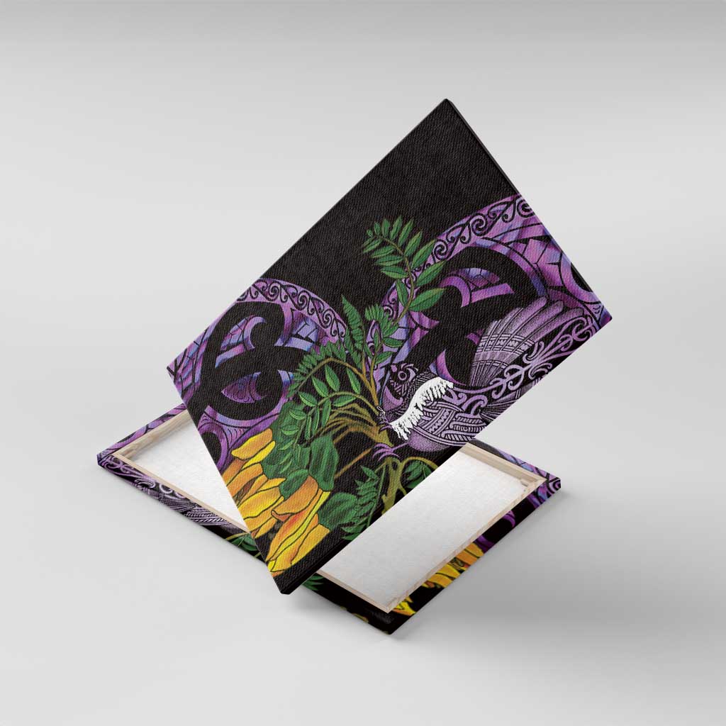 Purple New Zealand Kowhai And Piwakawaka Canvas Wall Art Maori Ngaru Paua Shell LT14 With Frame Purple - Polynesian Pride
