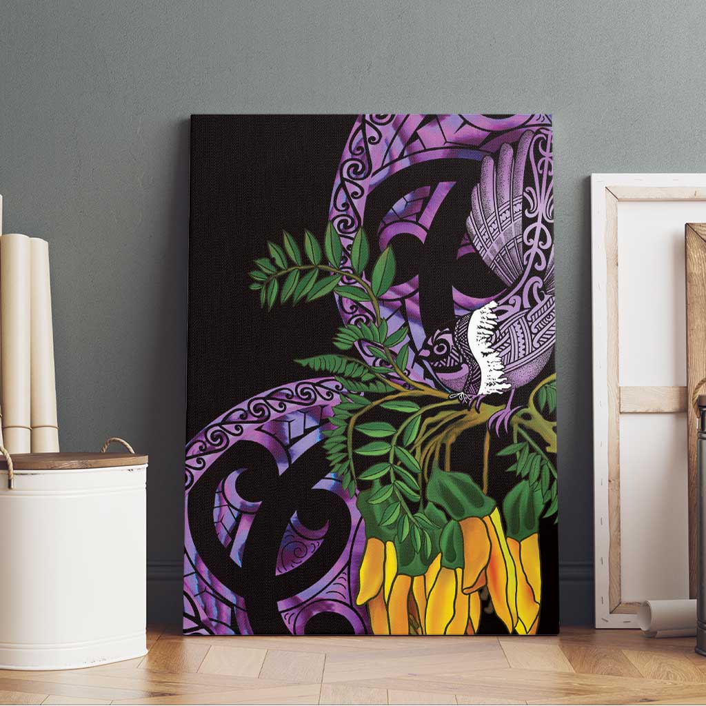 Purple New Zealand Kowhai And Piwakawaka Canvas Wall Art Maori Ngaru Paua Shell LT14 - Polynesian Pride