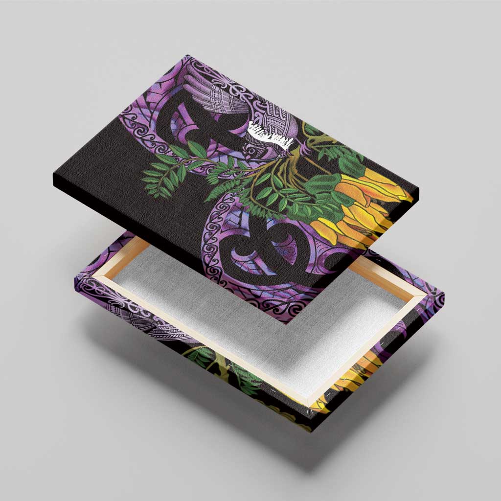 Purple New Zealand Kowhai And Piwakawaka Canvas Wall Art Maori Ngaru Paua Shell LT14 - Polynesian Pride