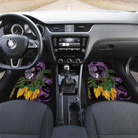 Purple New Zealand Kowhai And Piwakawaka Car Mats Maori Ngaru Paua Shell LT14 Set 2pcs - Front Purple - Polynesian Pride