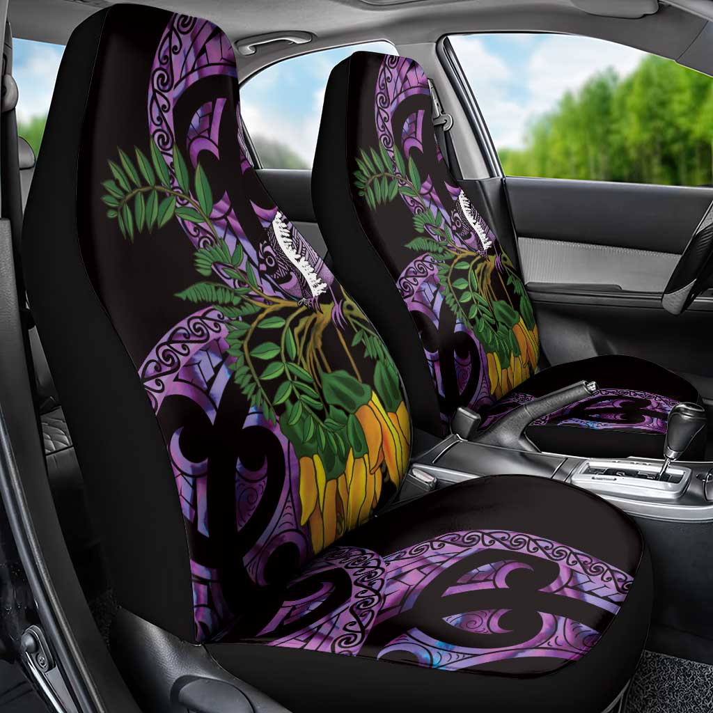 Purple New Zealand Kowhai And Piwakawaka Car Seat Cover Maori Ngaru Paua Shell LT14 - Polynesian Pride