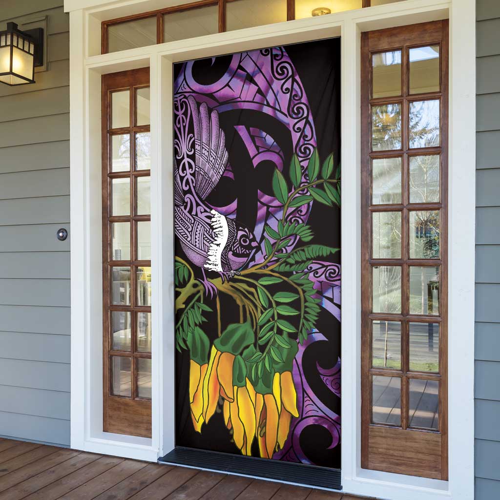 Purple New Zealand Kowhai And Piwakawaka Door Cover Maori Ngaru Paua Shell LT14 - Polynesian Pride