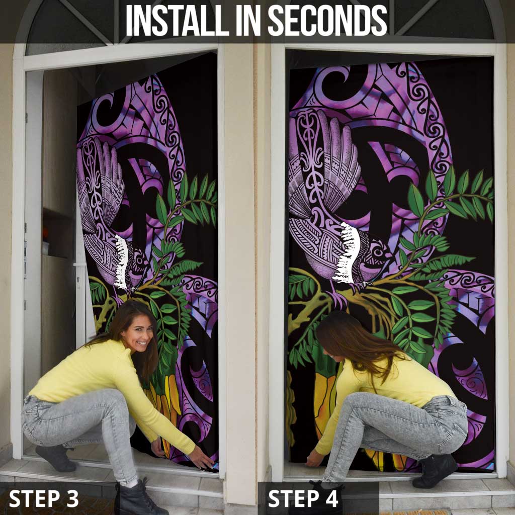 Purple New Zealand Kowhai And Piwakawaka Door Cover Maori Ngaru Paua Shell LT14 - Polynesian Pride