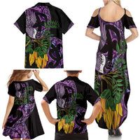 Purple New Zealand Kowhai And Piwakawaka Family Matching Summer Maxi Dress and Hawaiian Shirt Maori Ngaru Paua Shell LT14 - Polynesian Pride