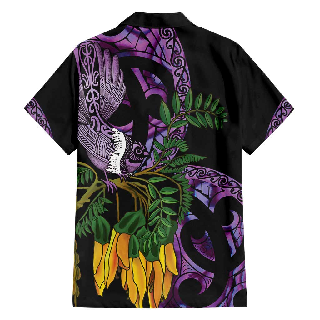 Purple New Zealand Kowhai And Piwakawaka Family Matching Tank Maxi Dress and Hawaiian Shirt Maori Ngaru Paua Shell LT14 - Polynesian Pride