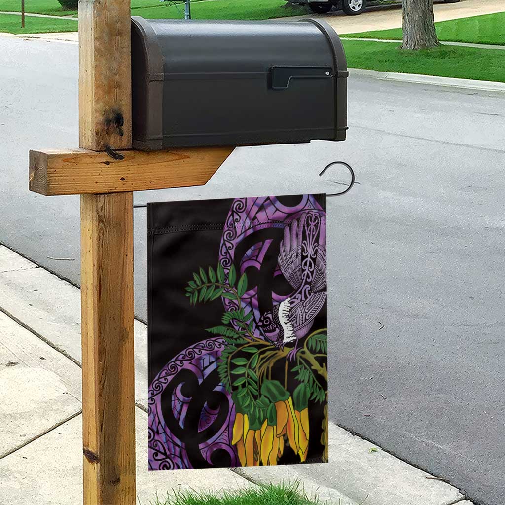 Purple New Zealand Kowhai And Piwakawaka Garden Flag Maori Ngaru Paua Shell LT14 - Polynesian Pride