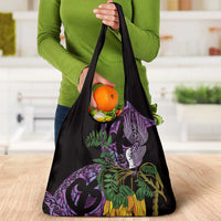 Purple New Zealand Kowhai And Piwakawaka Grocery Bag Maori Ngaru Paua Shell LT14 - Polynesian Pride