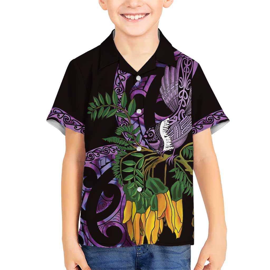 Purple New Zealand Kowhai And Piwakawaka Hawaiian Shirt Maori Ngaru Paua Shell LT14 - Polynesian Pride