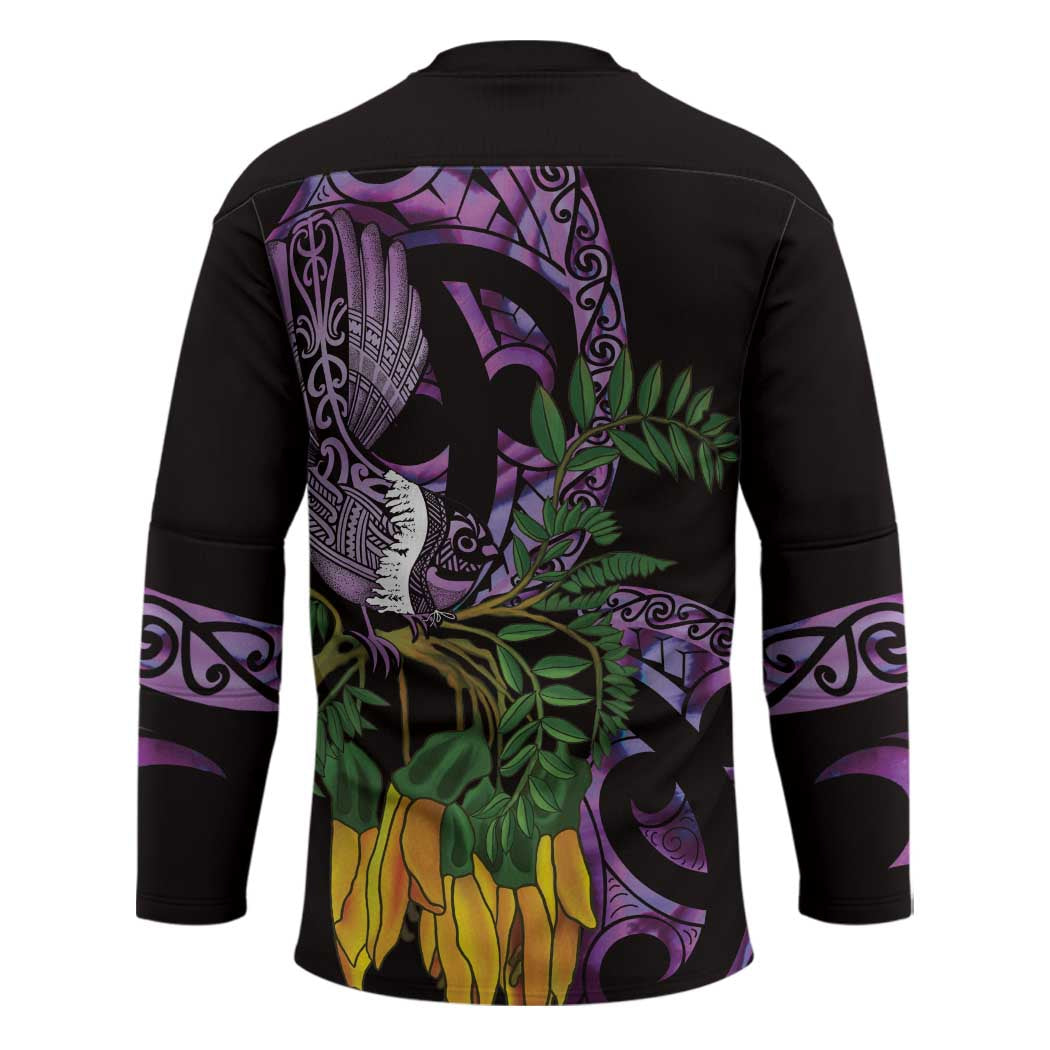 Purple New Zealand Kowhai And Piwakawaka Hockey Jersey Maori Ngaru Paua Shell LT14 - Polynesian Pride