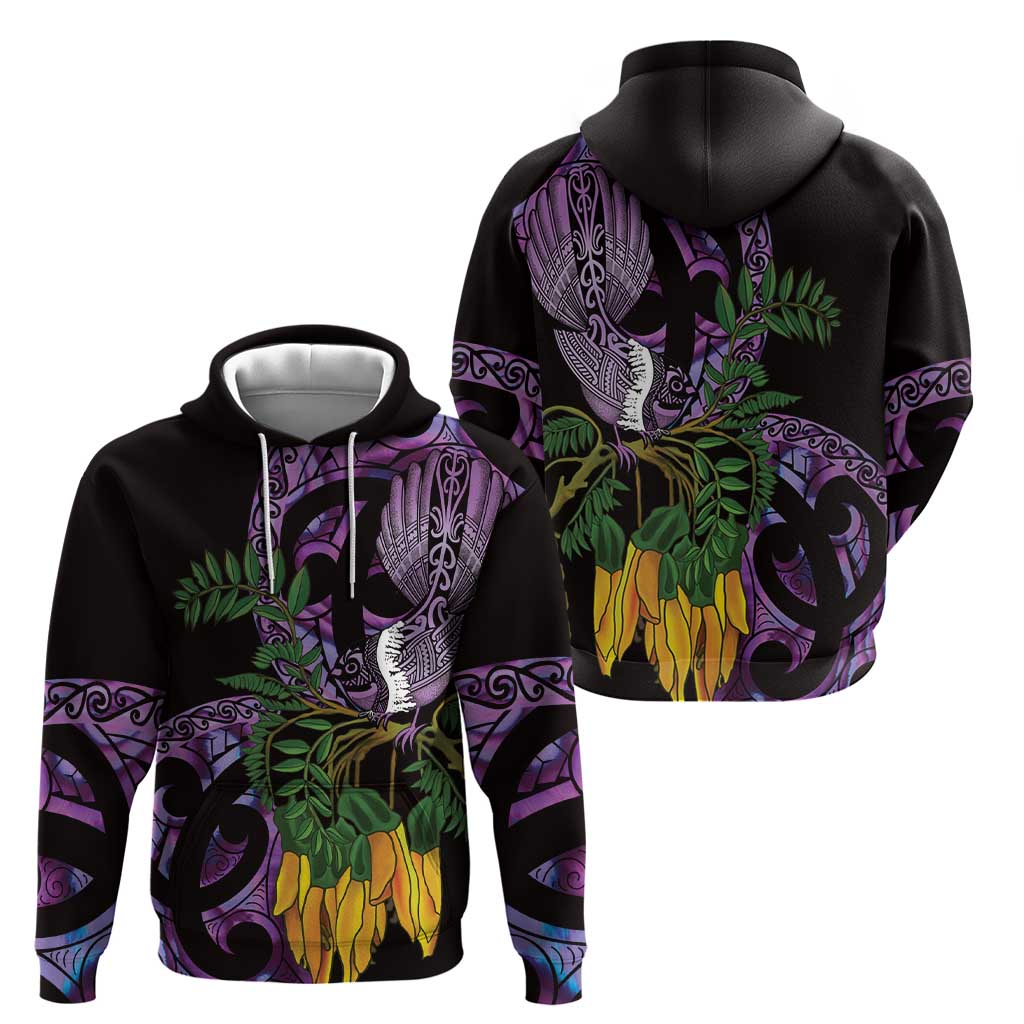 Purple New Zealand Kowhai And Piwakawaka Hoodie Maori Ngaru Paua Shell LT14 - Polynesian Pride