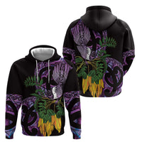 Purple New Zealand Kowhai And Piwakawaka Hoodie Maori Ngaru Paua Shell LT14 - Polynesian Pride