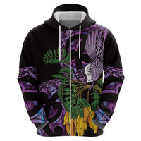 Purple New Zealand Kowhai And Piwakawaka Hoodie Maori Ngaru Paua Shell LT14 - Polynesian Pride