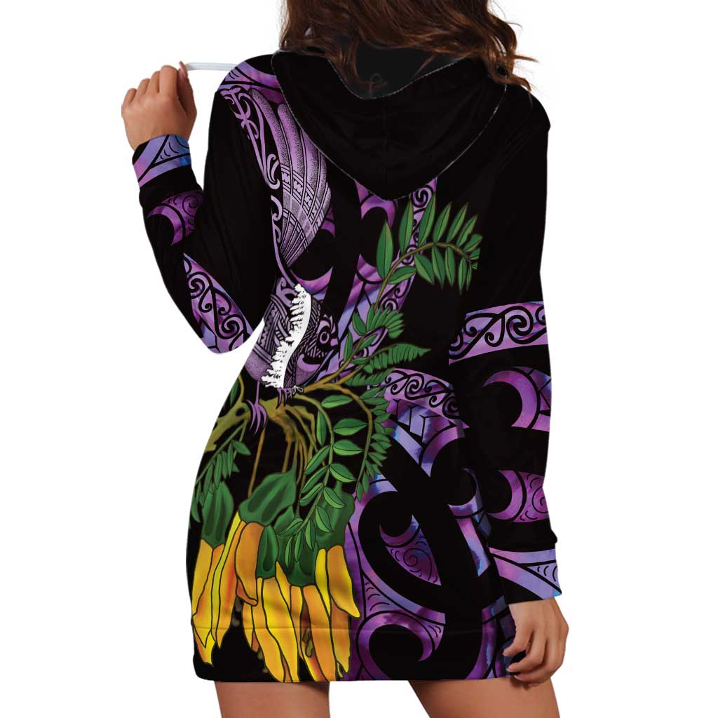 Purple New Zealand Kowhai And Piwakawaka Hoodie Dress Maori Ngaru Paua Shell LT14 - Polynesian Pride