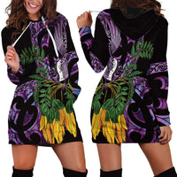 Purple New Zealand Kowhai And Piwakawaka Hoodie Dress Maori Ngaru Paua Shell LT14 - Polynesian Pride