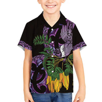 Purple New Zealand Kowhai And Piwakawaka Kid Hawaiian Shirt Maori Ngaru Paua Shell LT14 Kid Purple - Polynesian Pride