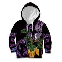 Purple New Zealand Kowhai And Piwakawaka Kid Hoodie Maori Ngaru Paua Shell LT14 Hoodie Purple - Polynesian Pride