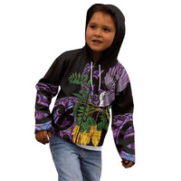 Purple New Zealand Kowhai And Piwakawaka Kid Hoodie Maori Ngaru Paua Shell LT14 - Polynesian Pride