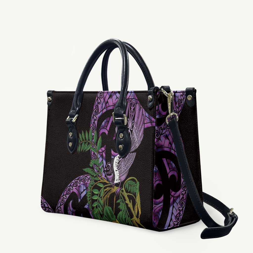 Purple New Zealand Kowhai And Piwakawaka Leather Bag Maori Ngaru Paua Shell LT14 Purple - Polynesian Pride