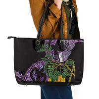 Purple New Zealand Kowhai And Piwakawaka Leather Tote Bag Maori Ngaru Paua Shell LT14 - Polynesian Pride