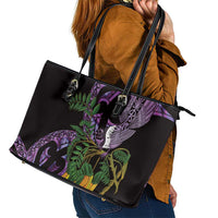 Purple New Zealand Kowhai And Piwakawaka Leather Tote Bag Maori Ngaru Paua Shell LT14 - Polynesian Pride