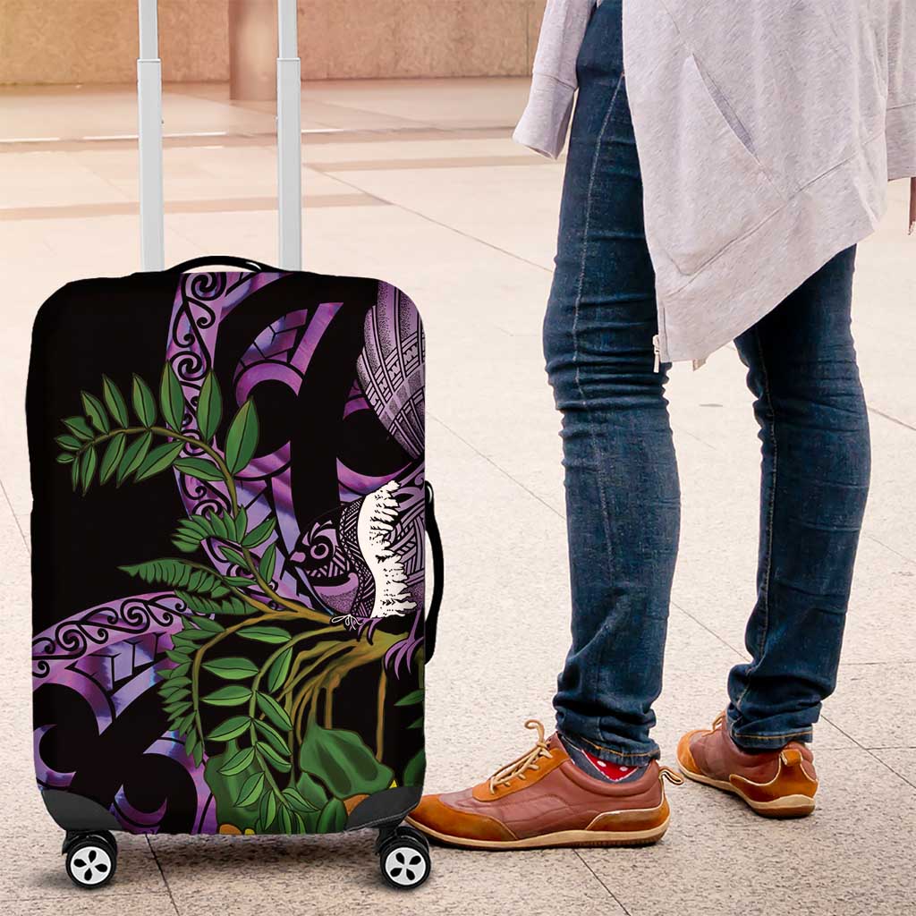 Purple New Zealand Kowhai And Piwakawaka Luggage Cover Maori Ngaru Paua Shell LT14 Purple - Polynesian Pride