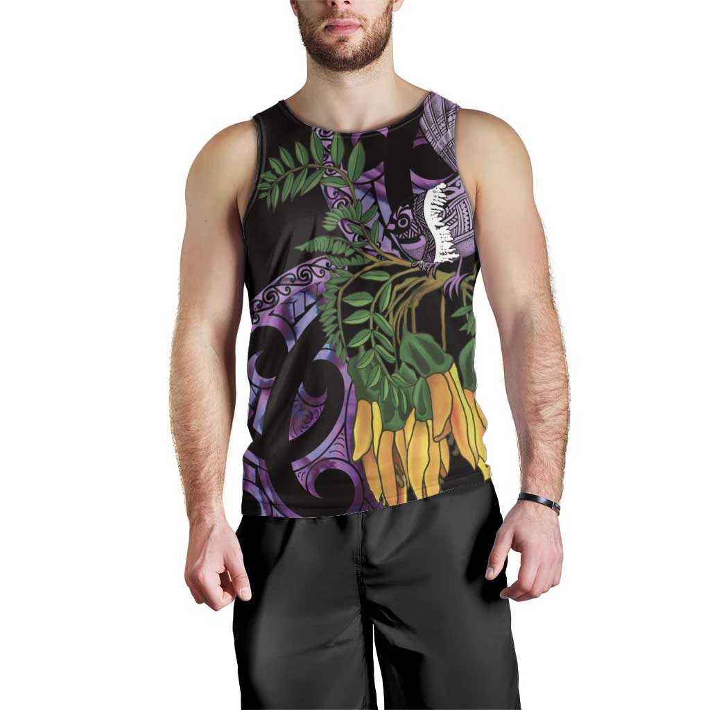 Purple New Zealand Kowhai And Piwakawaka Men Tank Top Maori Ngaru Paua Shell LT14 - Polynesian Pride