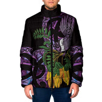 Purple New Zealand Kowhai And Piwakawaka Padded Jacket Maori Ngaru Paua Shell LT14 Men Purple - Polynesian Pride