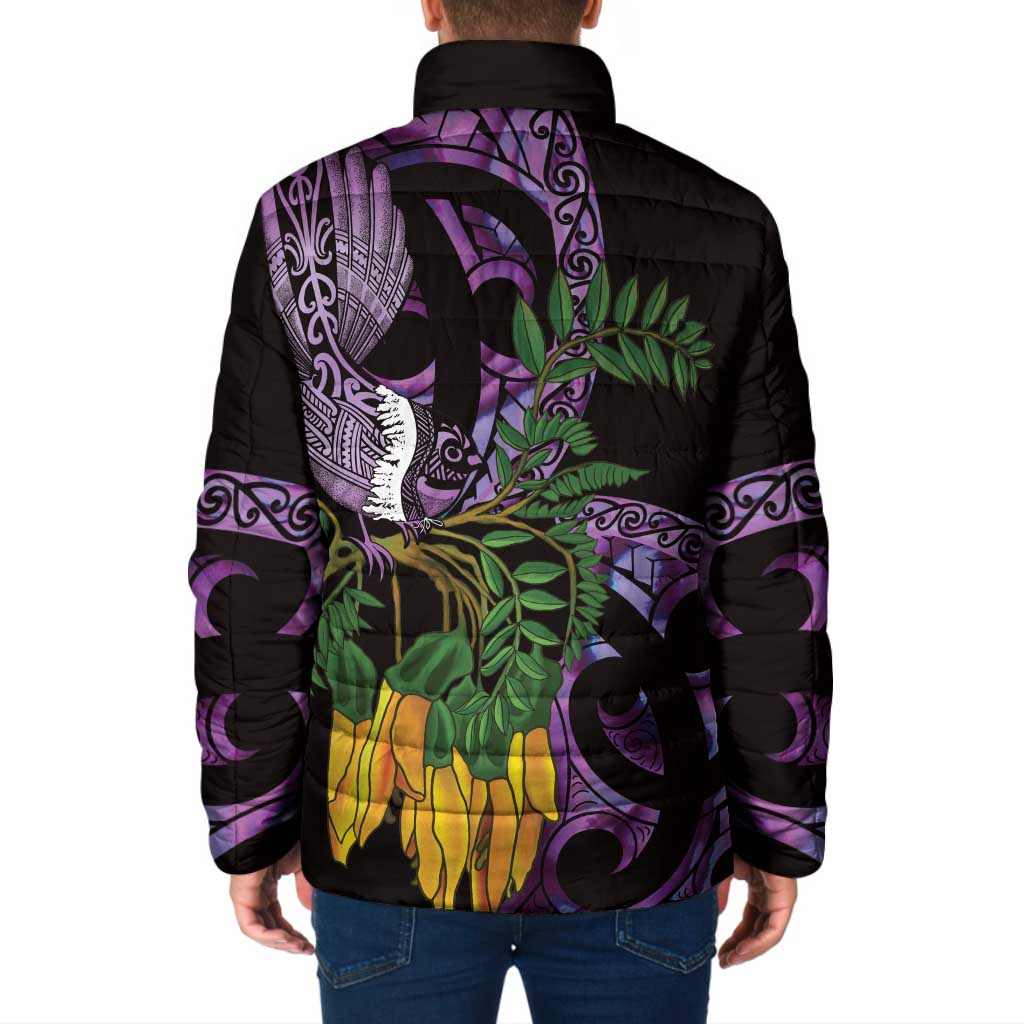 Purple New Zealand Kowhai And Piwakawaka Padded Jacket Maori Ngaru Paua Shell LT14 - Polynesian Pride