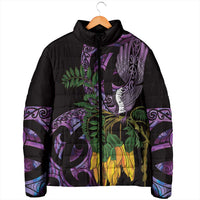 Purple New Zealand Kowhai And Piwakawaka Padded Jacket Maori Ngaru Paua Shell LT14 - Polynesian Pride