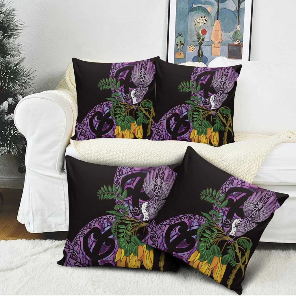 Purple New Zealand Kowhai And Piwakawaka Pillow Cover Maori Ngaru Paua Shell LT14 - Polynesian Pride