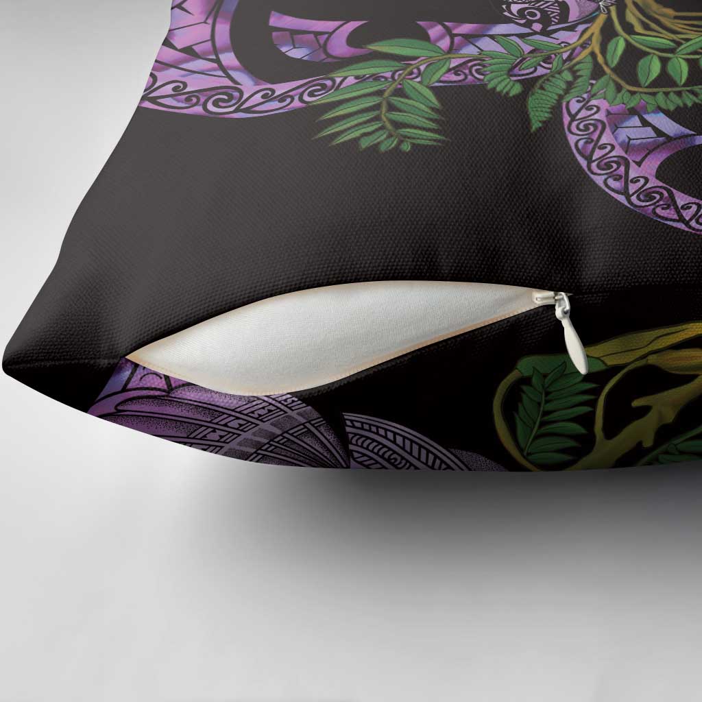 Purple New Zealand Kowhai And Piwakawaka Pillow Cover Maori Ngaru Paua Shell LT14 - Polynesian Pride