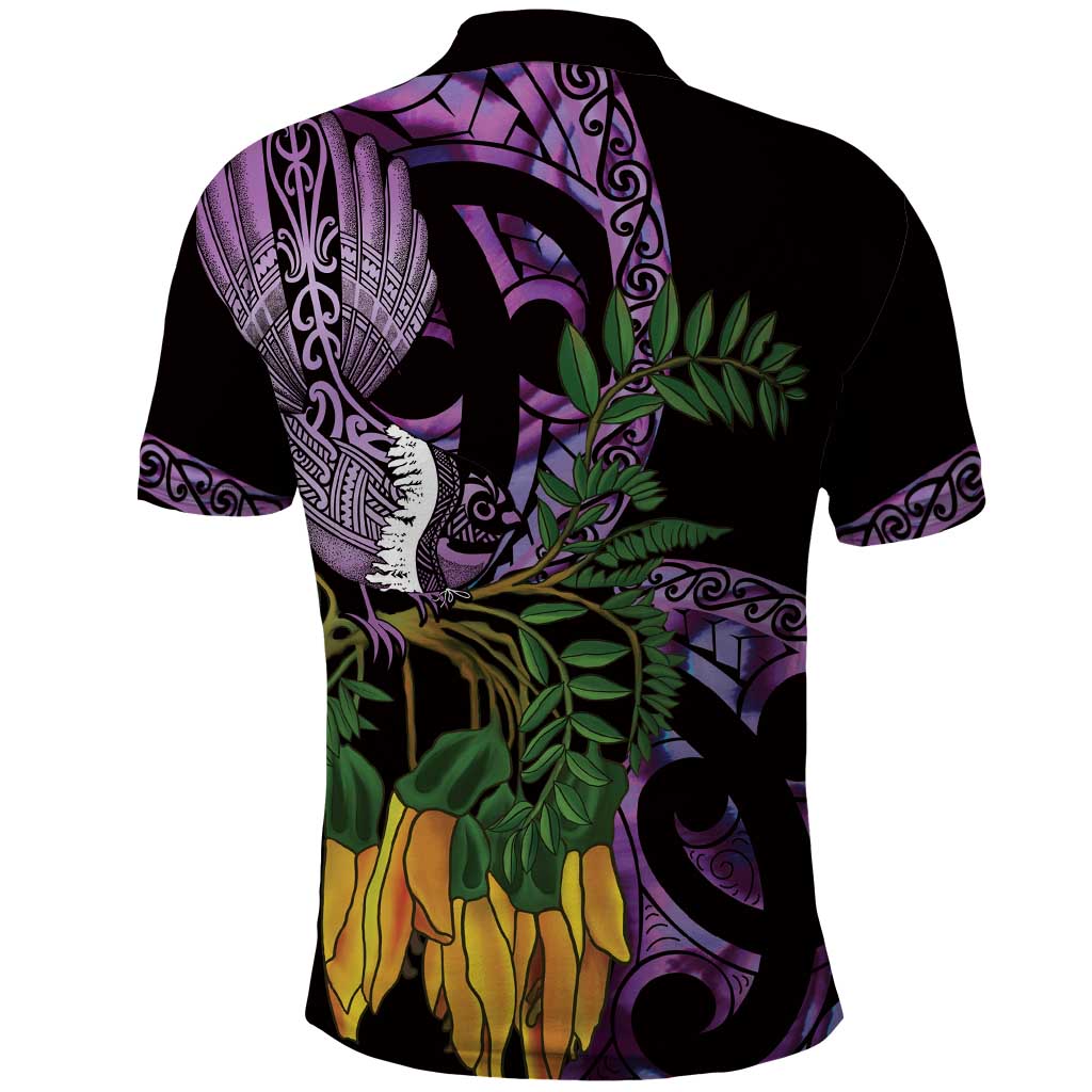 Purple New Zealand Kowhai And Piwakawaka Polo Shirt Maori Ngaru Paua Shell LT14 - Polynesian Pride