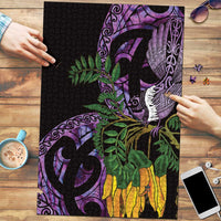 Purple New Zealand Kowhai And Piwakawaka Puzzle Maori Ngaru Paua Shell LT14 Purple - Polynesian Pride
