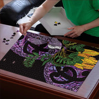 Purple New Zealand Kowhai And Piwakawaka Puzzle Maori Ngaru Paua Shell LT14 - Polynesian Pride