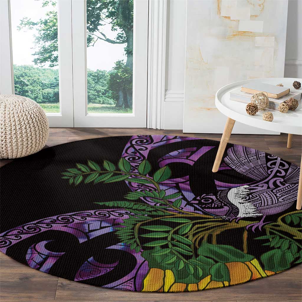 Purple New Zealand Kowhai And Piwakawaka Round Carpet Maori Ngaru Paua Shell LT14 - Polynesian Pride