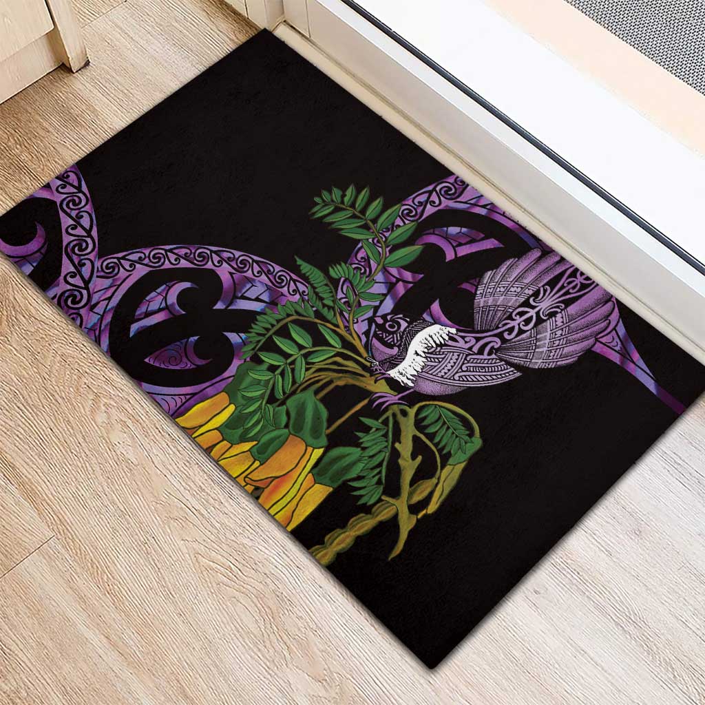 Purple New Zealand Kowhai And Piwakawaka Rubber Doormat Maori Ngaru Paua Shell LT14 - Polynesian Pride
