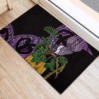 Purple New Zealand Kowhai And Piwakawaka Rubber Doormat Maori Ngaru Paua Shell LT14 - Polynesian Pride
