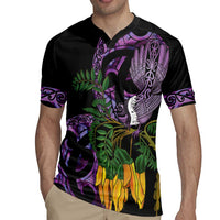 Purple New Zealand Kowhai And Piwakawaka Rugby Jersey Maori Ngaru Paua Shell LT14 - Polynesian Pride