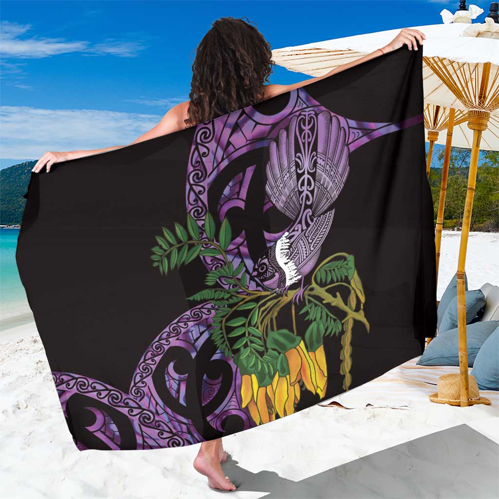 Purple New Zealand Kowhai And Piwakawaka Sarong Maori Ngaru Paua Shell LT14 One Size 44 x 66 inches Purple - Polynesian Pride