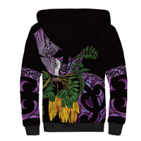 Purple New Zealand Kowhai And Piwakawaka Sherpa Hoodie Maori Ngaru Paua Shell LT14 - Polynesian Pride