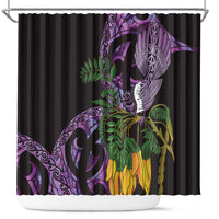 Purple New Zealand Kowhai And Piwakawaka Shower Curtain Maori Ngaru Paua Shell LT14 Purple - Polynesian Pride