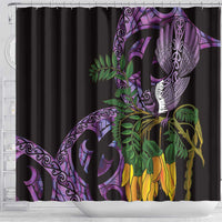 Purple New Zealand Kowhai And Piwakawaka Shower Curtain Maori Ngaru Paua Shell LT14 - Polynesian Pride