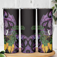 Purple New Zealand Kowhai And Piwakawaka Skinny Tumbler Maori Ngaru Paua Shell LT14 - Polynesian Pride
