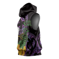 Purple New Zealand Kowhai And Piwakawaka Sleeveless Hoodie Maori Ngaru Paua Shell LT14 - Polynesian Pride