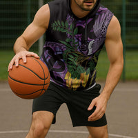 Purple New Zealand Kowhai And Piwakawaka Sleeveless Hoodie Maori Ngaru Paua Shell LT14 - Polynesian Pride