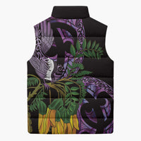 Purple New Zealand Kowhai And Piwakawaka Sleeveless Puffer Jacket Maori Ngaru Paua Shell LT14 - Polynesian Pride